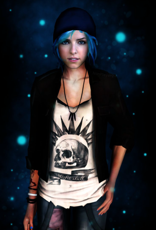 Woman blue hair skull shirt - ultra free wallpaper for mobile