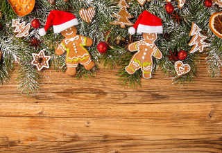 Wooden table christmas cookies decorations - a wooden background free wallpaper