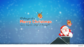 Santa claus roof reindeers christmas - a christmas card free wallpaper
