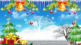 Christmas tree presents bells snowflakes - a christmas scene free wallpaper