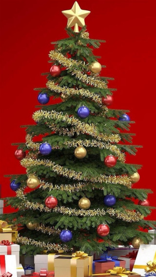 Christmas tree presents red background 5 - free christmas wallpaper for mobile