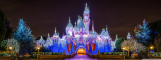 Castle night christmas lights trees - a walkway free wallpaper