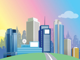 City tall buildings rainbow road - edi rama free wallpaper for desktop