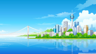 City bridge river blue sky - a city free wallpaper for desktop