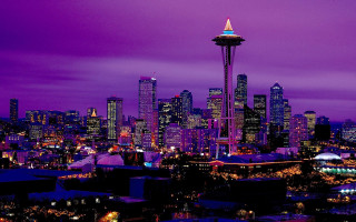 City skyline purple blue sky - everett warner free wallpaper for desktop