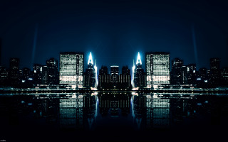 City skyline reflection water night 7 - the building free wallpaper for desktop