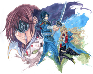 Anime characters swords couple woman - her hand and a man free wallpaper