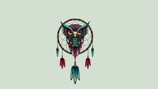 Owl feathers dreamcatcher green gray - surreal design free wallpaper for desktop