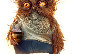 Owl coffee drawing wide open - its hand free wallpaper