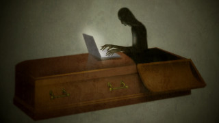 Woman sitting chest drawers laptop - the chest free wallpaper