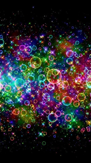 Bubbles floating black background colorful - computer graphic free wallpaper for mobile