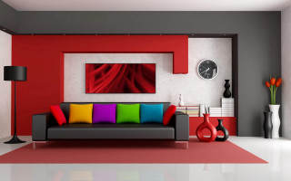 Living room couch clock red - vibrant color scheme free wallpaper