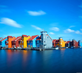 Houses pier water blue sky - free ship wallpaper for tablet