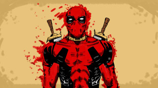 Deadpool swords blood splatters yellow - western comic book art free wallpaper