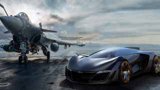 Futuristic car runway fighter jet - a fighter jet free wallpaper