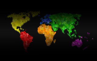 Colorful world map black background - global illumination free wallpaper for desktop