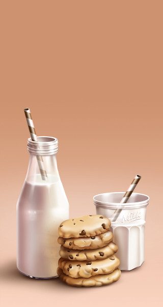 Milk bottle glass white dairy - digital painting free wallpaper for mobile