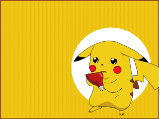 Pikachu red apple yellow background - its hand free wallpaper