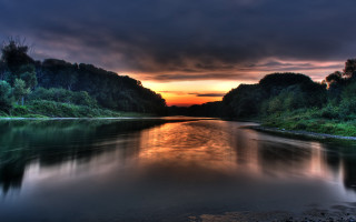 River sunset trees cloudy sky - river free wallpaper