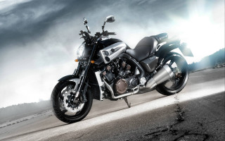 Motorcycle parked road cloudy sky 3 - a motorcycle free wallpaper for desktop