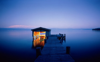 Dock boathouse night boat water - a dock free wallpaper for desktop