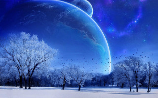 Blue planet stars birds snow 2 - a blue planet free wallpaper