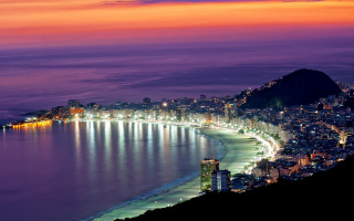 City night beach mountain lights - the shore free wallpaper