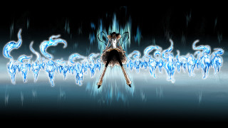 Woman floating blue lights body - mandelbrot fractal free wallpaper