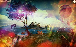 Animals field lake sky background - psychedelic art free wallpaper for desktop