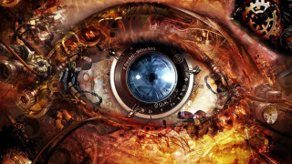 Eye clock gears cyberpunk flame - cybernetic free wallpaper for desktop