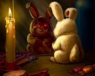 Rabbits candle book light painting - dark art free wallpaper for desktop