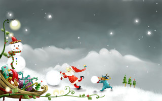Christmas sleigh snowmen snow snowman 2 - a christmas scene free wallpaper