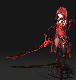 Woman red outfit sword blade - a puddle of water free wallpaper for tablet