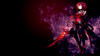 Anime character scissor red background - behind her free wallpaper