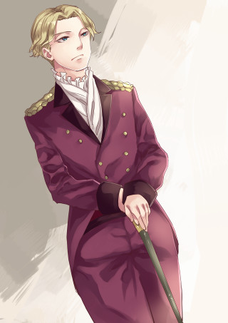 Man purple coat holding cane - fullbody free wallpaper