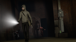 Man hooded jacket dark alley - a flashlight free wallpaper for desktop