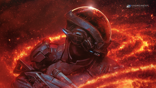 Man space suit helmet red - mass effect free wallpaper