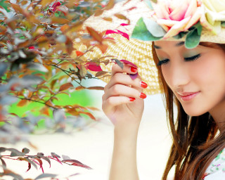 Woman hat flower branch tree - cheng shifa free wallpaper