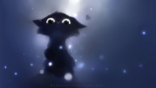 Black cat glowing eyes blue 2 - a digital painting free wallpaper