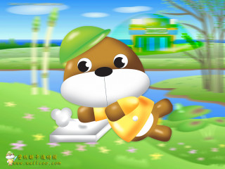 Cartoon bear green hat cheese - a cartoon bear free wallpaper for desktop