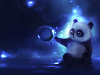 Panda playing ball water blue - a panda bear free wallpaper for desktop