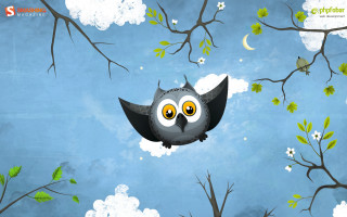 Owl flying sky moon tree - storybook illustration free wallpaper for desktop