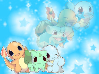 Pokemon group laying blue background - a group of pokemons free wallpaper