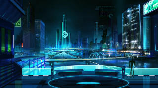 Futuristic city night bridge river - a futuristic city free wallpaper