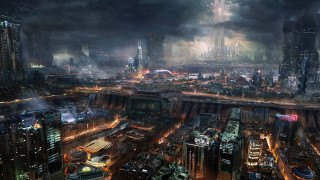 Futuristic city tall buildings night 3 - a futuristic city free wallpaper