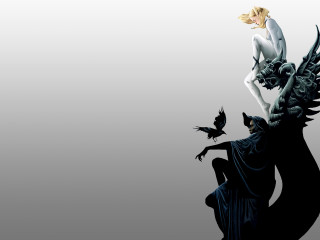 Woman sitting statue bird flying - cliff childs free wallpaper for desktop