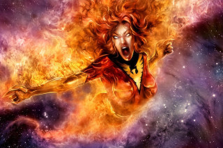 Flying woman fireball cityscape magic - the air free wallpaper