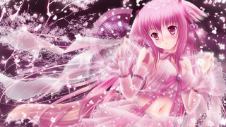 Pink hair girl purple background 2 - a pink dress free wallpaper for desktop