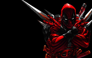 Deadpool character swords red hoodie 2 - his face and chest free wallpaper