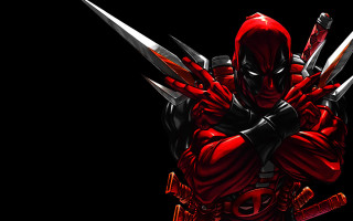 Deadpool character swords red hoodie 3 - his face and chest free wallpaper